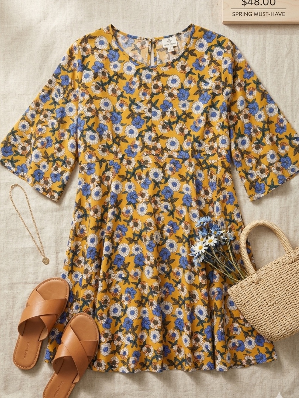 Mustard Floral Swing Dress
